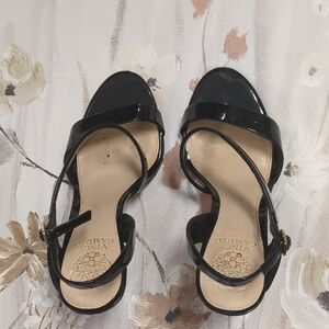 Vince Camuto Black Patent Leather Open-Toe Strap Heels